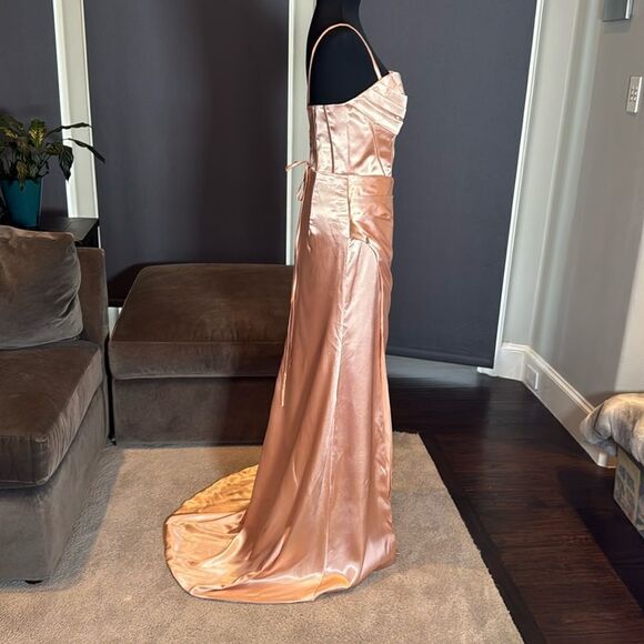 Women Full Length Prom Party Dress CrissCross Straps Leg Slit Size 8 *READ FLAWS - Picture 4 of 16